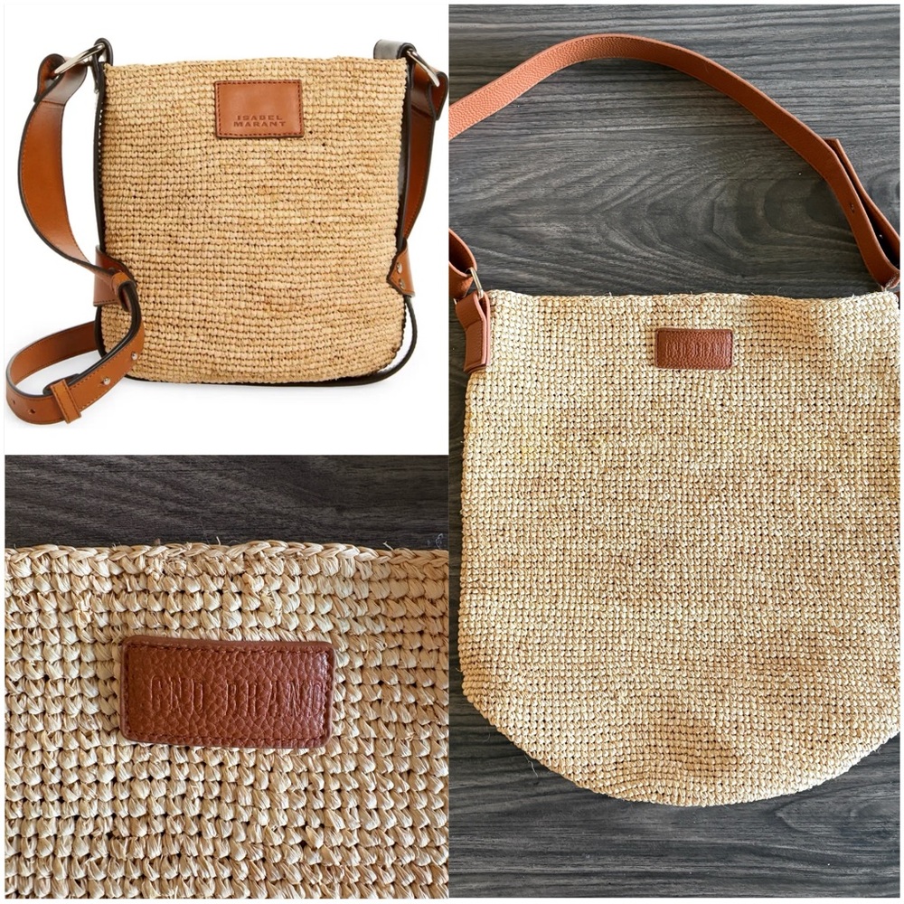GND Brand Natural Woven Bag with Brown Leather Shoulder Bag